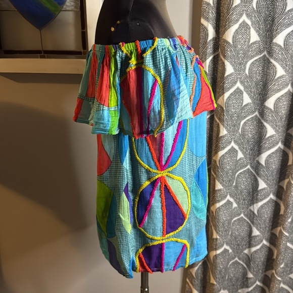 Oliphant Textured Geometric Ruffle Blouse SZ XS - Picture 6 of 9